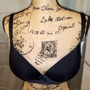 Youmita 38D Black Floral Lace Overlay Plunge Bra NWT